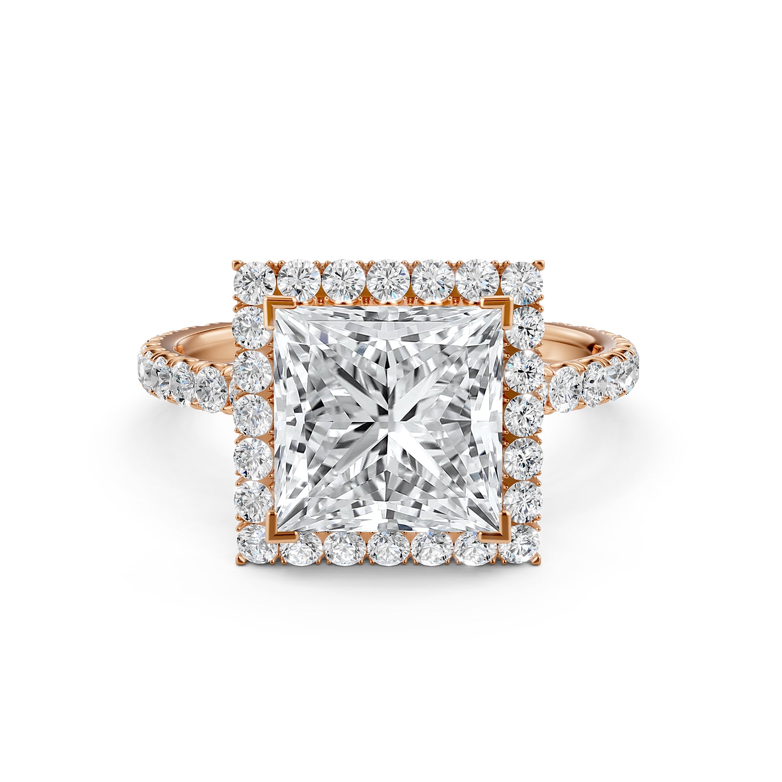 French Pave Set Halo Lab Grown Diamond Engagement Ring 2.59 Ctw.